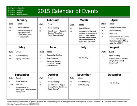 Special Event Calendar .